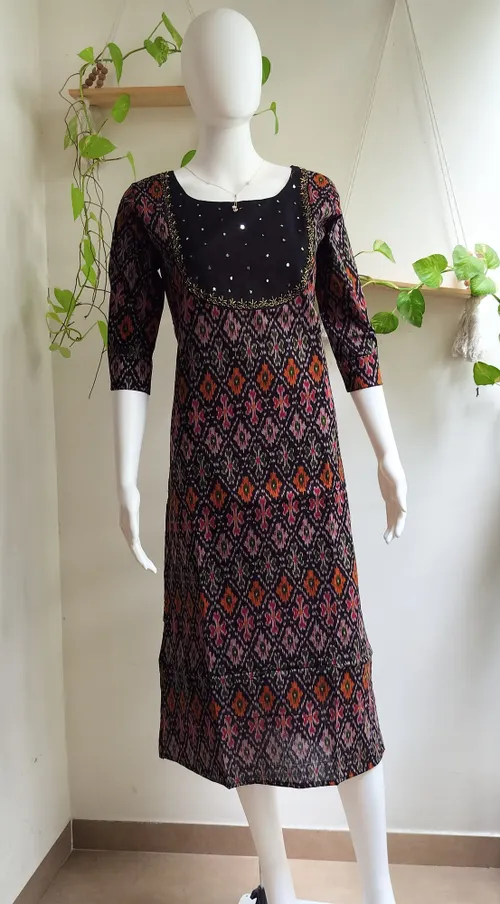 Patola Silk Handwork Kurti - Black